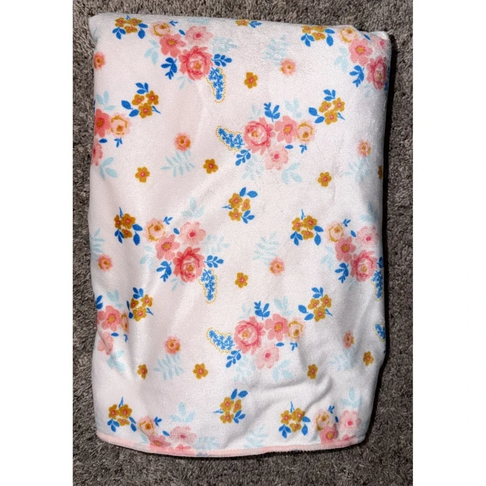 Chick Pea Floral Baby Blanket Silky Sherpa Pink White Blue 30 x 40
